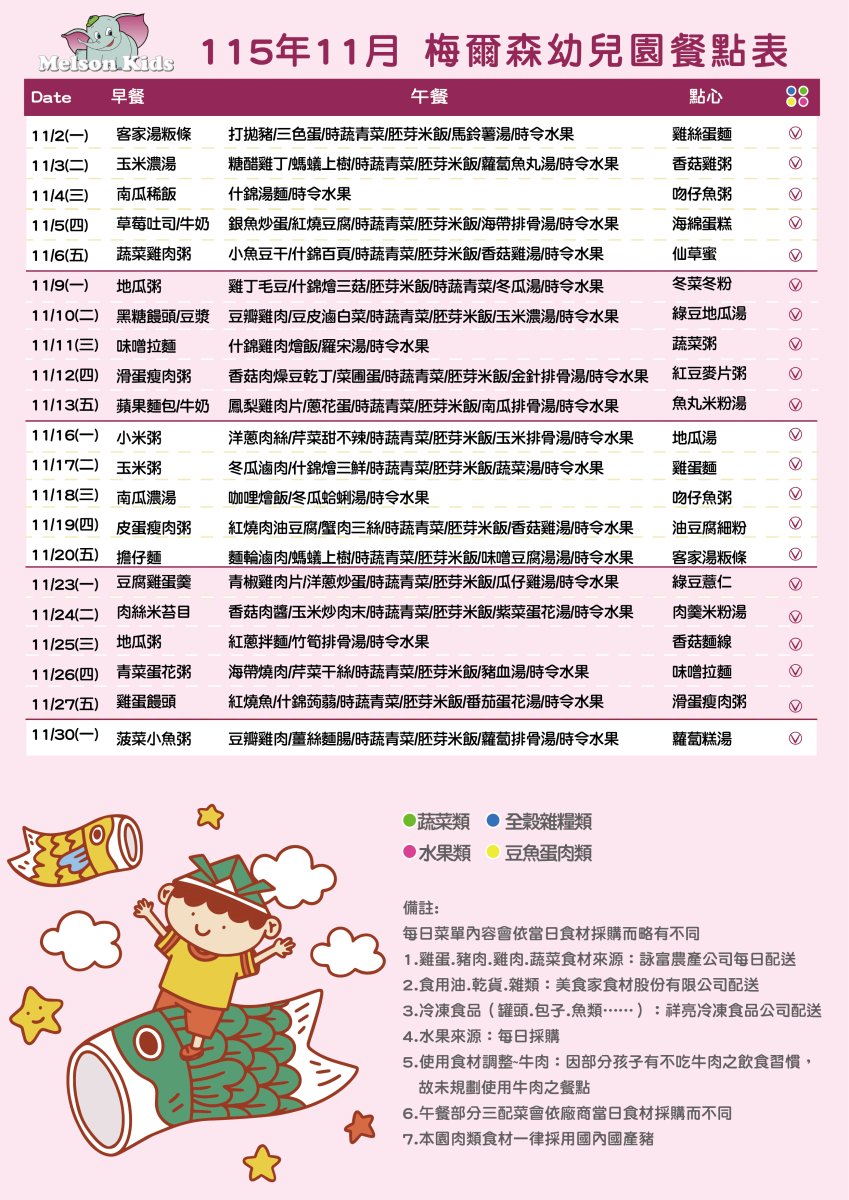 11月餐點表
