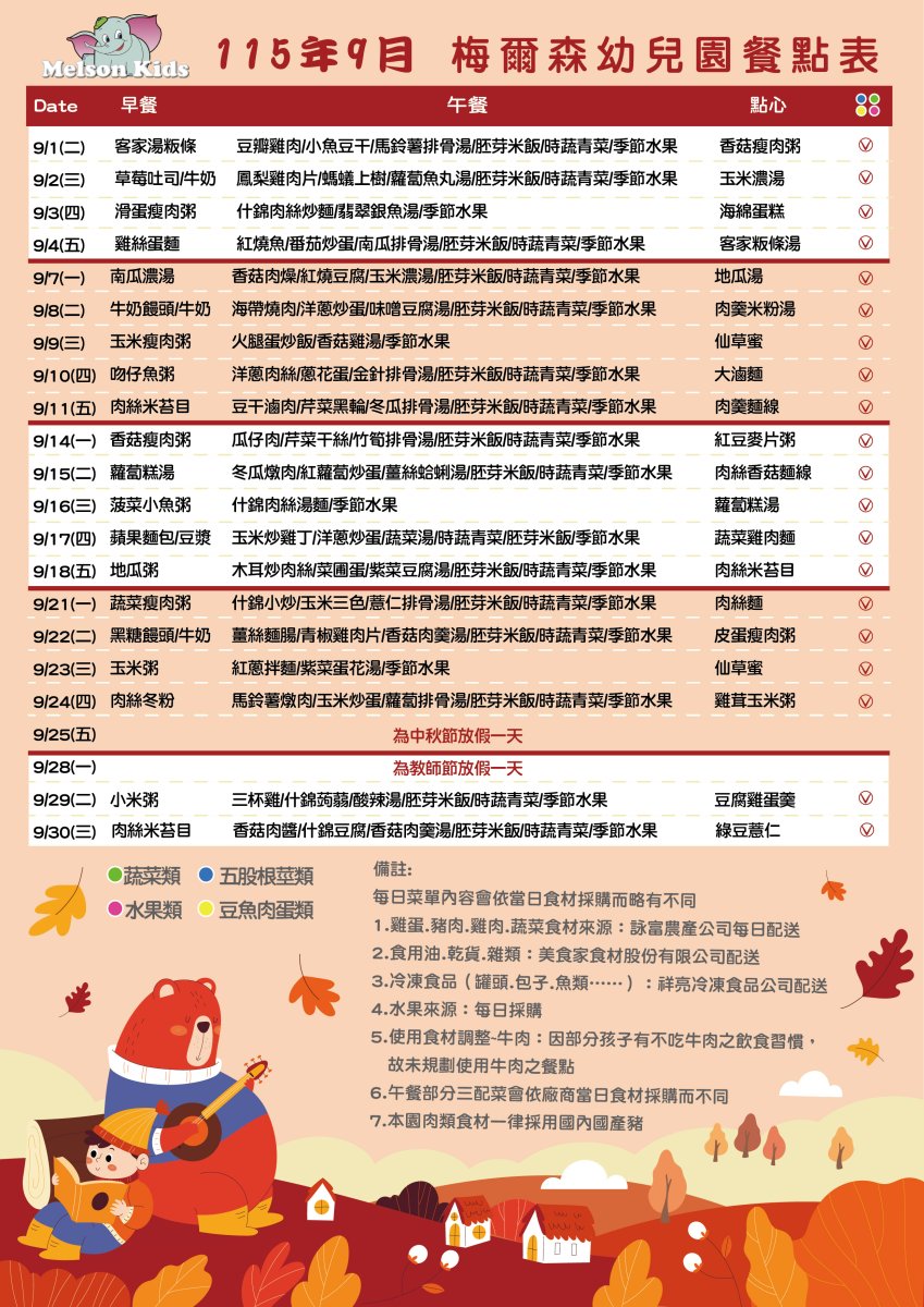 2026九月營養菜單